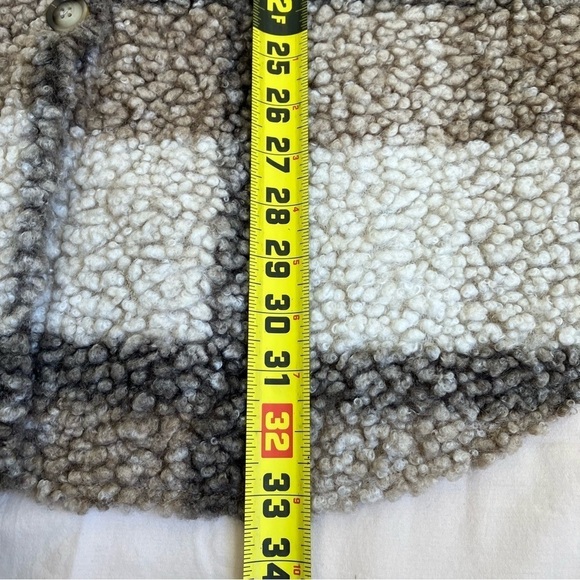 SHEIN CURVE LUNE Plus Plaid Pattern Drop Shoulder Teddy Coat Tan Cream Sz 2X - Picture 16 of 16